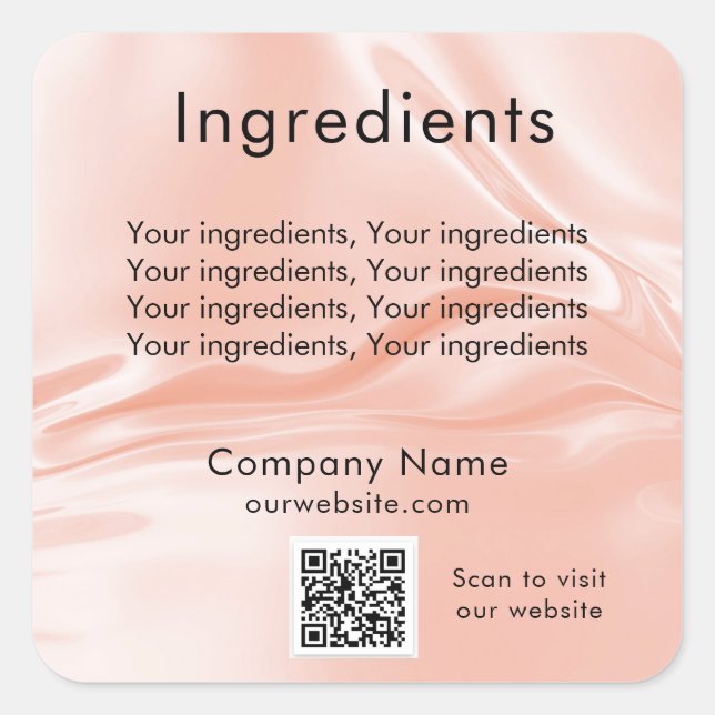 Rose gold silk product ingredient listing qr code  square sticker (Front)