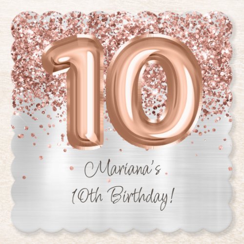  Rose Gold Silver 10th Birthday Party Paper Coaster