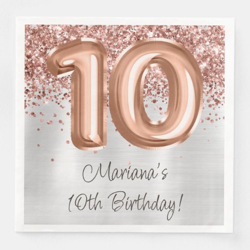  Rose Gold Silver 10th Birthday Party Paper Dinner Napkins