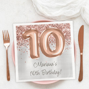  Rose Gold Silver 10th Birthday Party Paper Dinner Napkins