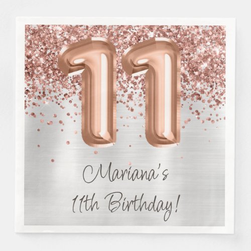  Rose Gold Silver 11th Birthday Party Paper Dinner Napkins