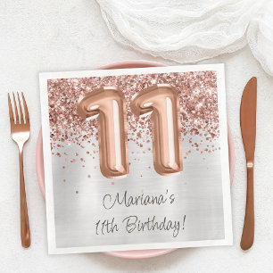  Rose Gold Silver 11th Birthday Party Paper Dinner Napkins