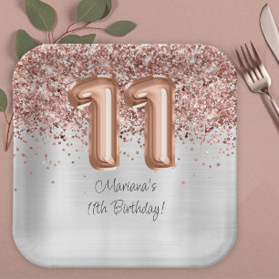  Rose Gold Silver 11th Birthday Party Paper Plates