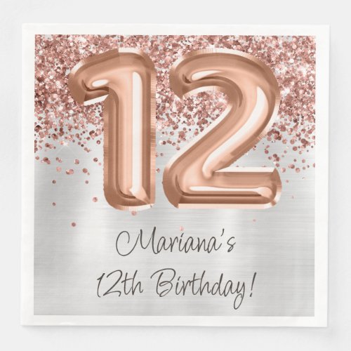  Rose Gold Silver 12th Birthday Party Paper Dinner Napkins