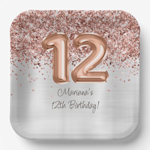  Rose Gold Silver 12th Birthday Party Paper Plates