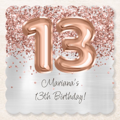  Rose Gold Silver 13th Birthday Party Paper Coaster