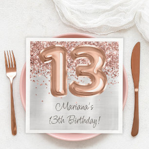  Rose Gold Silver 13th Birthday Party Paper Dinner Napkins