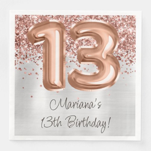  Rose Gold Silver 13th Birthday Party Paper Dinner Napkins