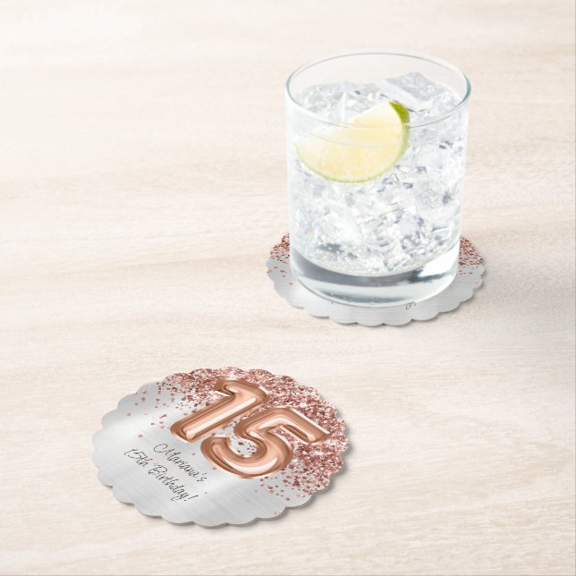  Rose Gold Silver 15th Birthday Party Paper Coaster (Insitu)