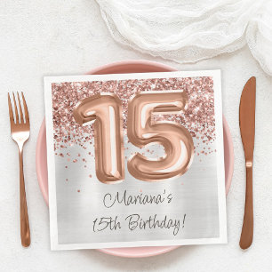  Rose Gold Silver 15th Birthday Party Paper Dinner Napkins