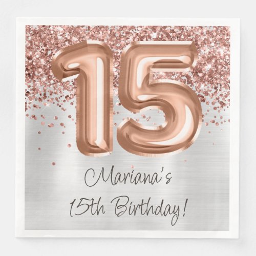  Rose Gold Silver 15th Birthday Party Paper Dinner Napkins