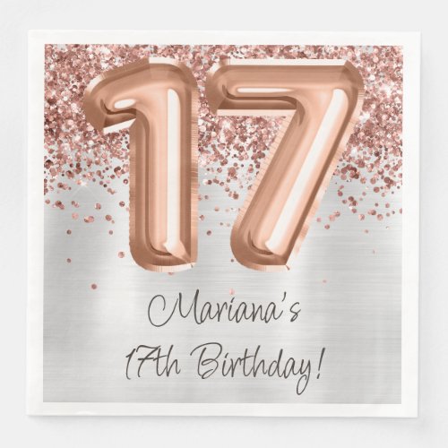  Rose Gold Silver 17th Birthday Party Paper Dinner Napkins