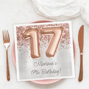 Rose Gold Silver 17th Birthday Party Paper Dinner Napkins