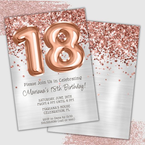 Rose Gold Silver 18th Birthday Party Invitation