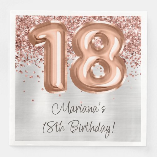  Rose Gold Silver 18th Birthday Party Paper Dinner Napkins