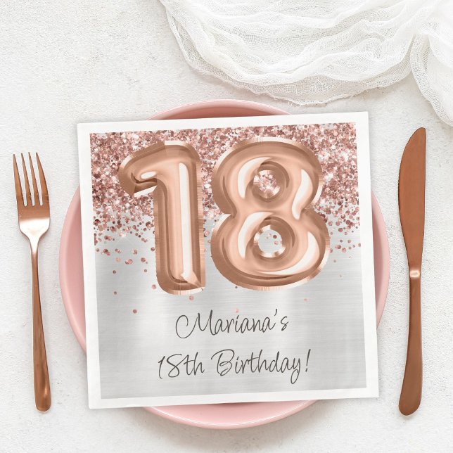  Rose Gold Silver 18th Birthday Party Paper Dinner Napkins (Creator Uploaded)