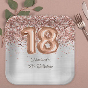  Rose Gold Silver 18th Birthday Party Paper Plates