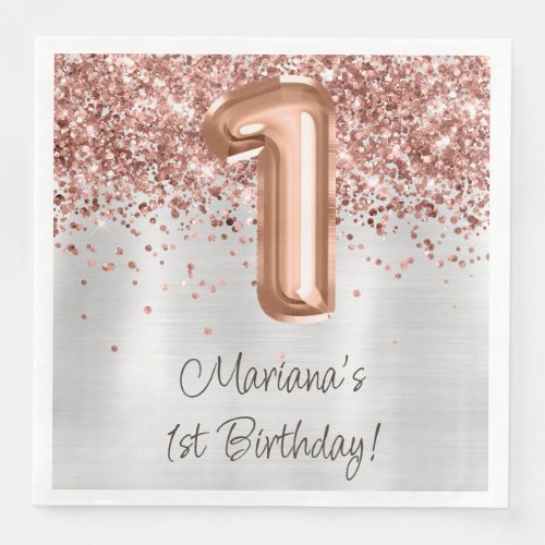  Rose Gold Silver 1st Birthday Party Paper Dinner Napkins