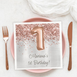  Rose Gold Silver 1st Birthday Party Paper Dinner Napkins