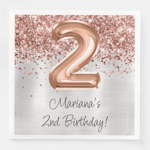  Rose Gold Silver 2nd Birthday Party Paper Dinner Napkins
