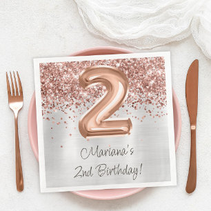 Rose Gold Silver 2nd Birthday Party Paper Dinner Napkins