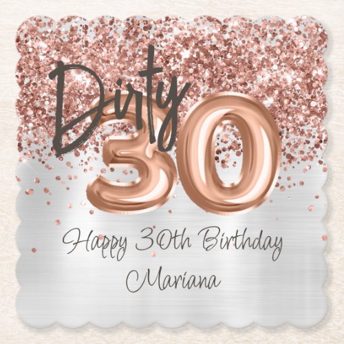  Rose Gold Silver 30th Birthday Party Paper Coaster