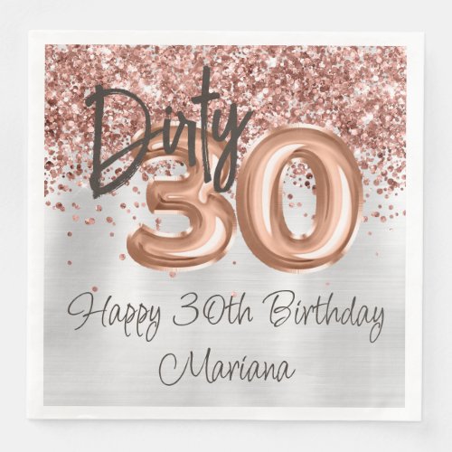 Rose Gold Silver 30th Birthday Party Paper Dinner Napkins