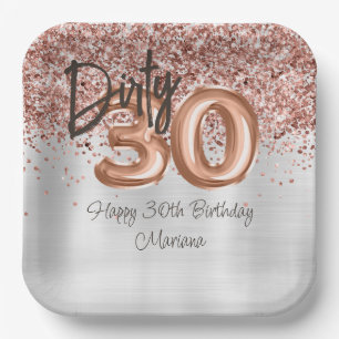 Rose Gold Silver 30th Birthday Party Paper Plates