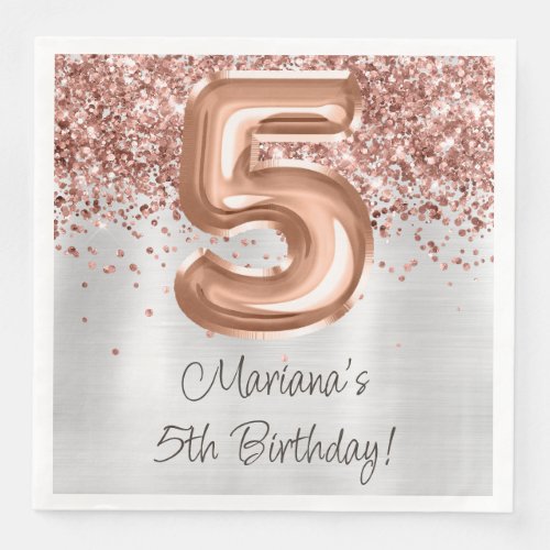  Rose Gold Silver 5th Birthday Party Paper Dinner Napkins