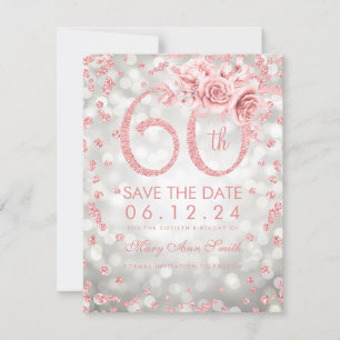 Rose Gold Silver 60th Birthday Glam Lights  Save The Date