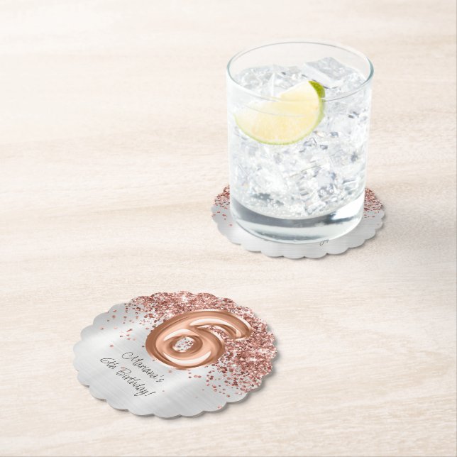  Rose Gold Silver 6th Birthday Party Paper Coaster (Insitu)