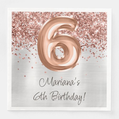  Rose Gold Silver 6th Birthday Party Paper Dinner Napkins