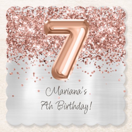  Rose Gold Silver 7th Birthday Party Paper Coaster