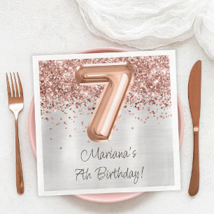  Rose Gold Silver 7th Birthday Party Paper Dinner Napkins