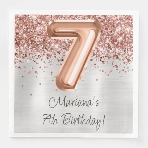  Rose Gold Silver 7th Birthday Party Paper Dinner Napkins