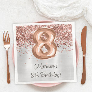  Rose Gold Silver 8th Birthday Party Paper Dinner Napkins