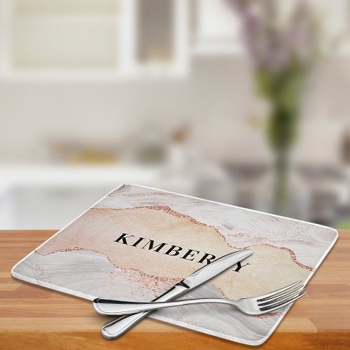 Rose gold silver agate marble name cutting board