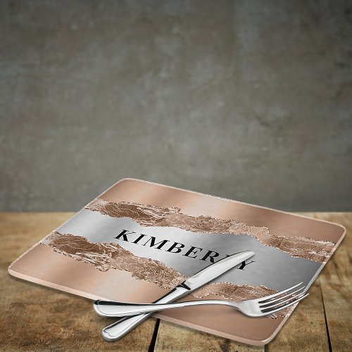 Rose gold silver agate marble name cutting board