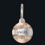 Rose gold silver agate marble name pet ID tag<br><div class="desc">Rose gold and faux silver metallic looking and agate,  marble stone print. Personalize and add a name on the front,  phone number on the back.</div>