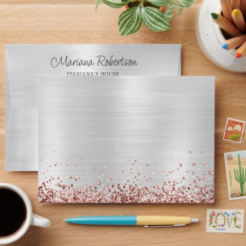  Rose Gold Silver Birthday Party Envelope