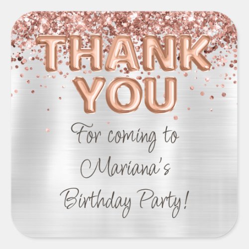 Rose Gold Silver Birthday Party Favors Square Sticker