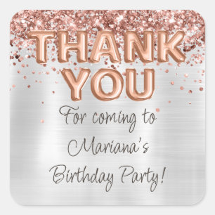 Rose Gold Silver Birthday Party Favors Square Sticker