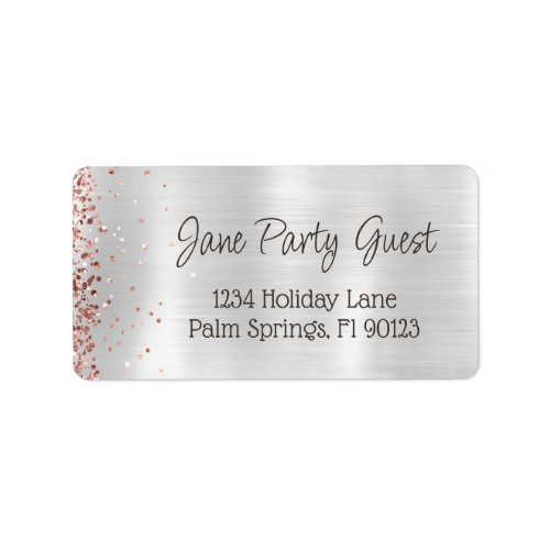 Rose Gold Silver Birthday Party Guest Address Label