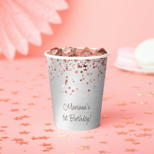 Rose Gold Silver Birthday Party Paper Cups
