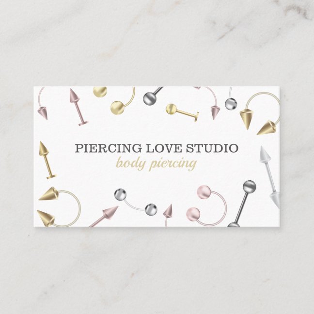 Rose Gold Silver Body Jewelry Piercings Business Card