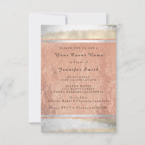 Rose Gold Silver Bridal 16th Silk Gold Linen Invitation