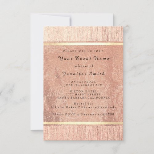 Rose Gold Silver Bridal 16th Silk Peach Lines Invitation