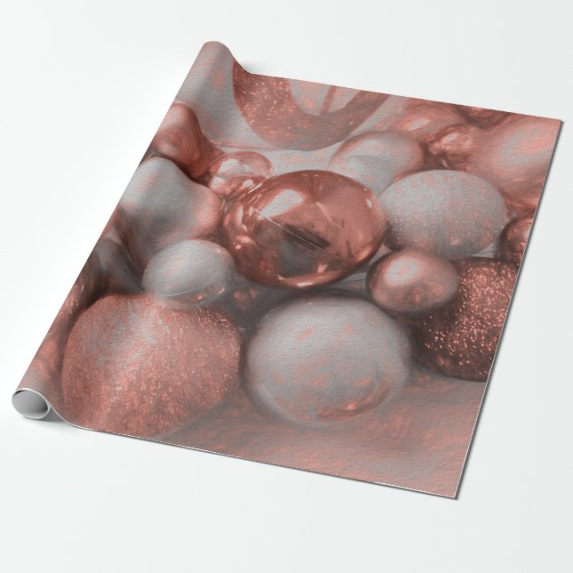 Rose Gold Silver Christmas Holiday Ornaments Wrapping Paper (Unrolled)