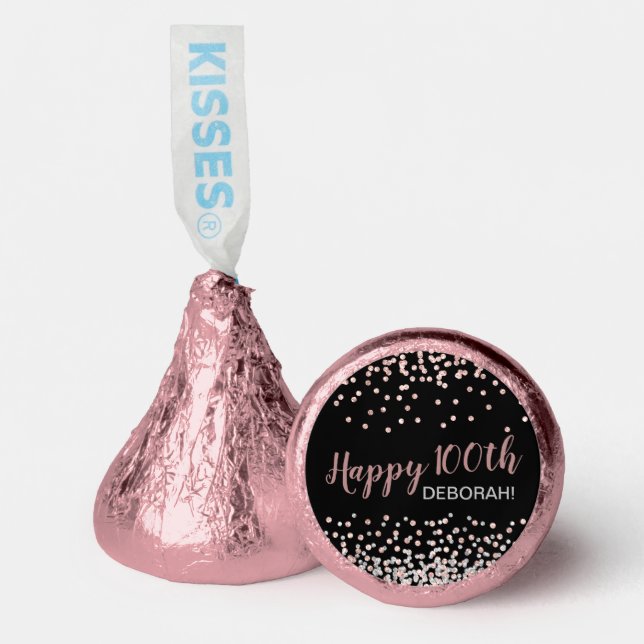 Rose Gold Silver Confetti 100th Birthday Party Hershey®'s Kisses® (Front)