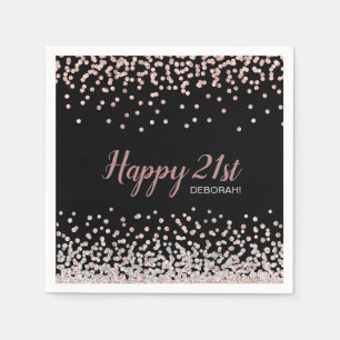 Rose Gold Silver Confetti 21st Birthday Party Napkins
